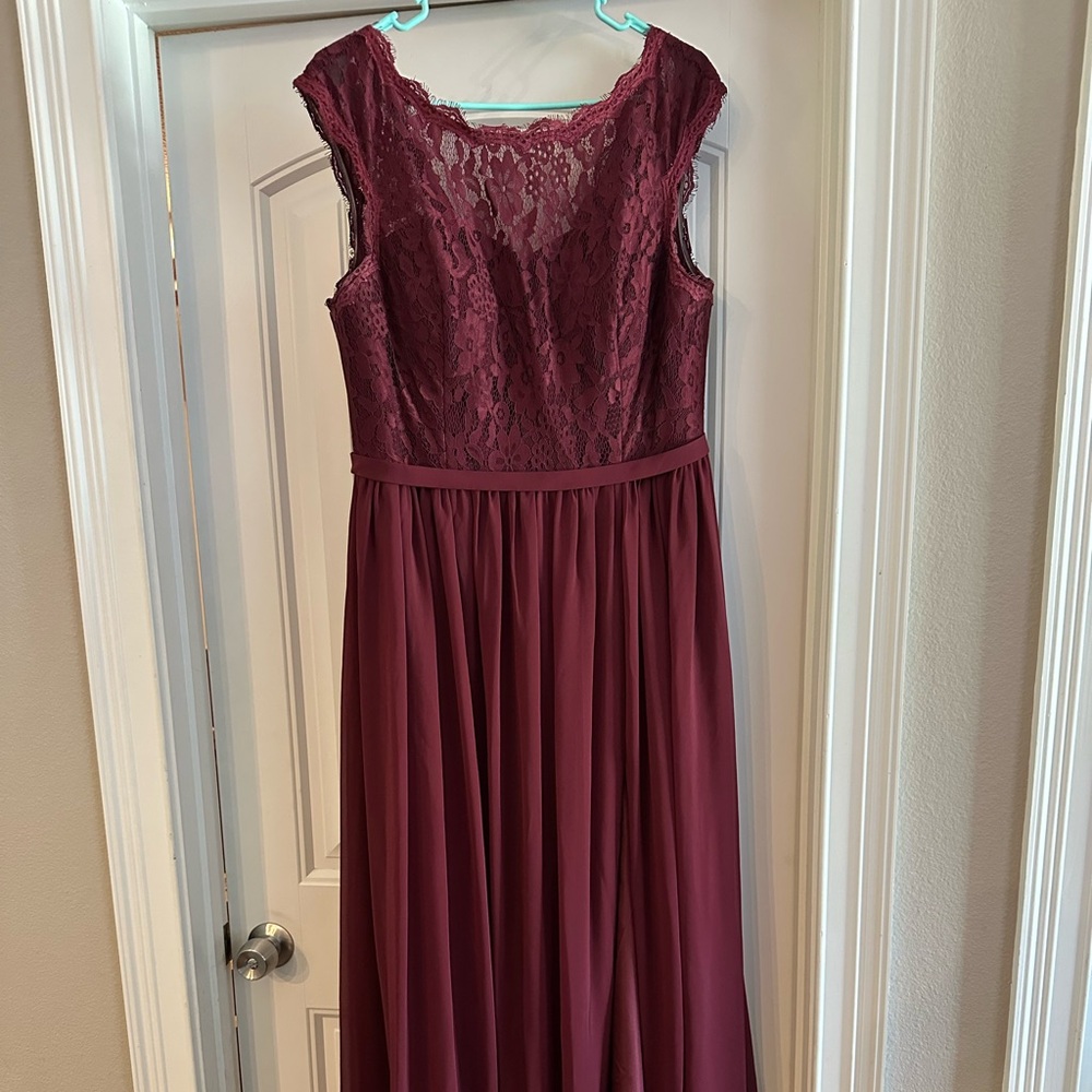 Azazie Burgundy Lace Prom Dress